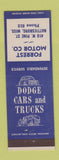 Matchbook Cover - Forrest Motors Dodge Cars Trucks Hattiesburg MS low phone #