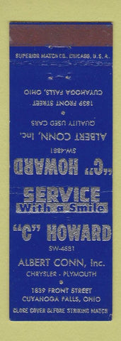 Matchbook Cover - C Howard Albert Conn Chrysler Plymouth Cuyahoga Falls OH
