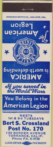 Matchbook Cover - Matchbook Cover American Legion Torrance CA