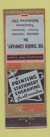 Matchbook Cover - Turner Printing Stationery Exmore VA WEAR