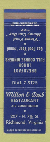 Matchbook Cover - Milton Deeb Restaurant Richmond VA