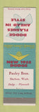 Matchbook Cover - Paley Bros Dodge 1955 Shelton WA Plymouth