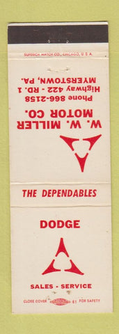 Matchbook Cover - WW Miller Dodge Myerstown PA