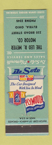 Matchbook Cover - Leo Meyer DeSoto Plymouth Elyria OH low phone #