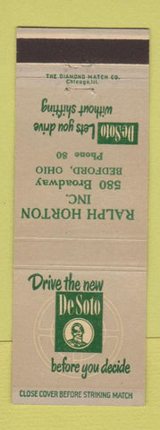 Matchbook Cover - DeSoto Ralph Horton Bedford OH low phone #