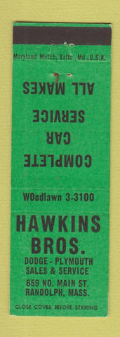 Matchbook Cover - Hawkins Bros Dodge Plymouth Randolph MA