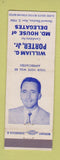Matchbook Cover - William Porter House of Delegates Election MD Maryland 1954