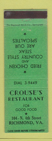 Matchbook Cover - Crouse's Restaurant Richmond VA