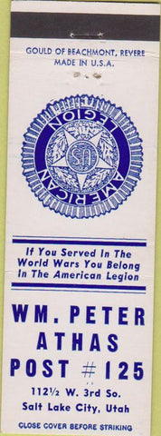 Matchbook Cover - Matchbook Cover American Legion Salt Lake City UT