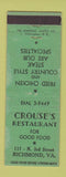 Matchbook Cover - Crouse's Restaurant Richmond VA WORN