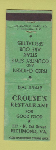 Matchbook Cover - Crouse's Restaurant Richmond VA WORN