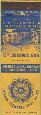 Matchbook Cover - Matchbook Cover American Legion Milwaukee WI WORN
