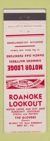 Matchbook Cover - Roanoke Lookout Motor Lodge Bent Mountain VA