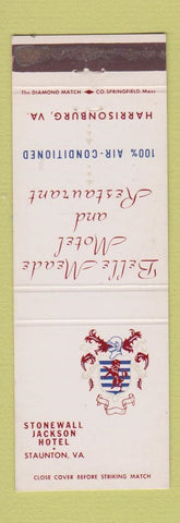 Matchbook Cover - Stonewall Jackson Hotel Staunton VA