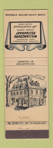 Matchbook Cover - Williamsburg Restaurant VA