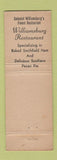 Matchbook Cover - Williamsburg Restaurant VA