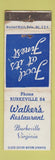 Matchbook Cover - Walker's Restaurant Burkeville VA low phone # WORN
