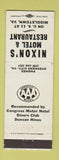 Matchbook Cover - Nixon's Motel Restaurant Middletown VA WEAR Stephens City