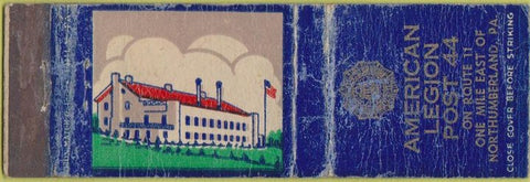 Matchbook Cover - Matchbook Cover American Legion Northumberland PA WORN