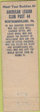 Matchbook Cover - Matchbook Cover American Legion Northumberland PA WORN