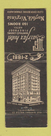 Matchbook Cover - Fairfax Hotel Norfolk VA WEAR
