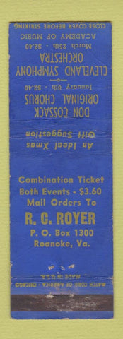 Matchbook Cover - Don Cossack Chorus Cleveland Symphony Roanoke VA WORN