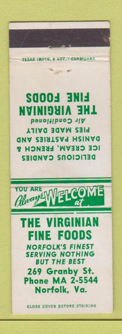 Matchbook Cover - Virginian Fine Foods Norfolk VA