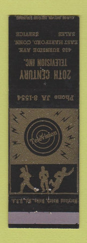 Matchbook Cover 20th Century TV East Hartford CT baseball boxing football BLACK
