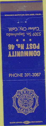 Matchbook Cover - Matchbook Cover American Legion Culver City CA CREASE
