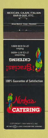 Matchbook Cover - Ninfa's Catering parrot BBQ Mexican Dallas Houston TX