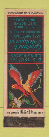 Matchbook Cover - Gourmet Hollywood Restaurant Hollywood CA parrot WEAR