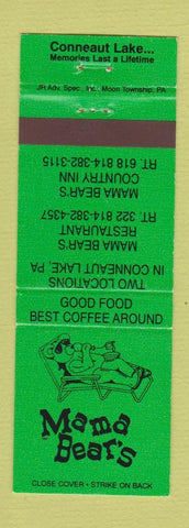 Matchbook Cover - Mama Bear's Restaurant Conneaut Lake PA