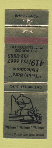 Matchbook Cover - Teddy Bare Fish Vacations Fishing Port Clinton OH Behind Fish