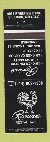 Matchbook Cover - Romine's Restaurant ST Louis MO chicken