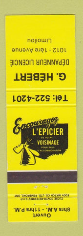 Matchbook Cover - G Hebert Restaurant Limoilou QC