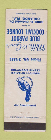 Matchbook Cover - Millie & Gene's Blue Parrot Orlando FL