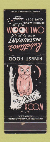Matchbook Cover - Rubattino's Restaurant Owl Room Renton WA