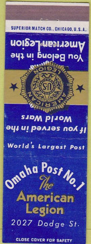 Matchbook Cover - Matchbook Cover American Legion Omaha NE