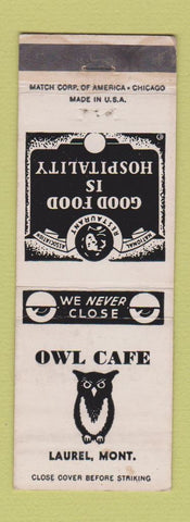Matchbook Cover - Owl Cafe Laurel MT