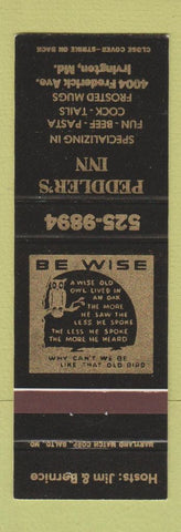 Matchbook Cover - Peddler's Inn Irvington MD owl