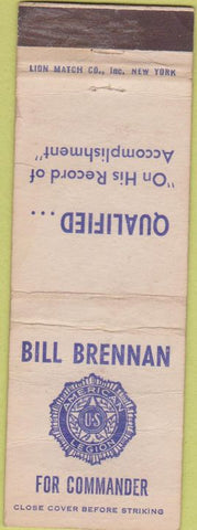 Matchbook Cover - Matchbook Cover American Legion Bill Brennan Commander WEAR