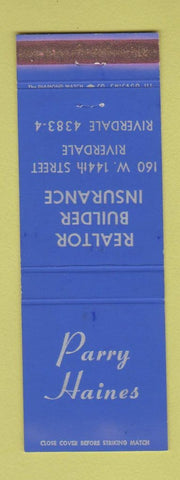 Matchbook Cover - Parry Haines Real Estate Insurance Riverdale IL WEAR