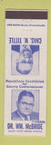 Matchbook Cover - Dr William McBride Chas Tittle Election Dauphin County PA