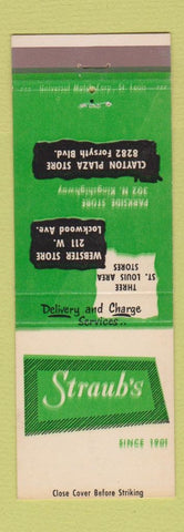 Matchbook Cover - Straub's St Louis MO Restaurant Foods PRINTING ERROR