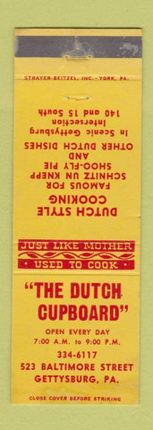 Matchbook Cover - Dutch Cupboard Gettysburg PA