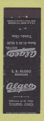 Matchbook Cover - Algeo Nite Grill Toledo OH ADVANCE WORN