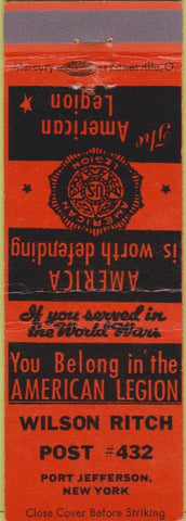 Matchbook Cover - Matchbook Cover American Legion Port Jefferson NY orange