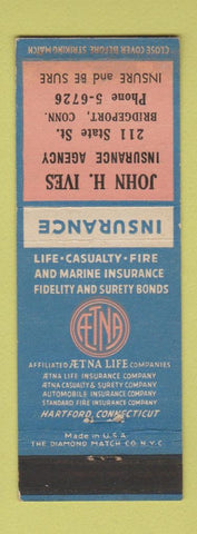 Matchbook Cover - John Ives Insurance Aetna Bridgeport CT