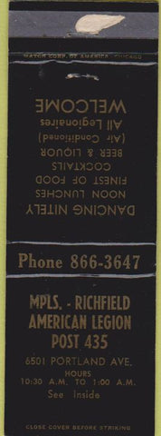 Matchbook Cover - Matchbook Cover American Legion Richfield Bloomington MN WORN