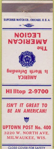 Matchbook Cover - Matchbook Cover American Legion Milwaukee WI